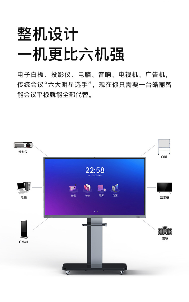 皓麗M5系列86英寸會議平板 4K交互式白板，引領智能辦公與教學新體驗